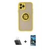 MARSİLYAN™- iPhone 11 Pro Kılıf Yörünge Çizgi - Siyah 34D Izgaralı Cam + Kamera Lens Koruma Cam - SF