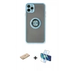 MARSİLYAN™- iPhone 11 Pro Kılıf Yörünge Çizgi - Siyah 3D Antistatik Cam Ekran Koruyucu + Renkli Kamera Lens Koruma Cam - PE