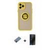 MARSİLYAN™- iPhone 11 Pro Kılıf Yörünge Çizgi - Siyah 3D Antistatik Hayalet Cam Ekran Koruyucu + Metal Kamera Lens Koruma Cam - KI