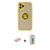 MARSİLYAN™- iPhone 11 Pro Kılıf Yörünge Çizgi - Siyah Polymer Nano Ekran Koruyucu + Renkli Kamera Lens Koruma Cam - YL