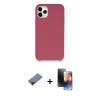 MARSİLYAN™- iPhone 11 Pro Kılıf Zirve Modern Özel Seri - Siyah 3D Antistatik Mat Seramik Nano Ekran Koruyucu + Kırmızı Metal Kamera Lens Koruma Cam