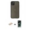 MARSİLYAN™- iPhone 11 Pro Max Kılıf Ahenk Çizgi Serisi - Şeffaf 360 Full Body Arka Koruyucu + Mavi Renkli Kamera Lens Koruma Cam