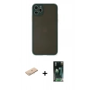 MARSİLYAN™- iPhone 11 Pro Max Kılıf Ahenk Çizgi Serisi - Şeffaf 360 Full Body Arka Koruyucu + Mavi Renkli Kamera Lens Koruma Cam
