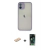 MARSİLYAN™- iPhone 11 Pro Max Kılıf Ahenk Çizgi Serisi - Şeffaf 360 Full Body Arka Koruyucu + Mavi Renkli Kamera Lens Koruma Cam