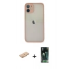 MARSİLYAN™- iPhone 11 Pro Max Kılıf Ahenk Çizgi Serisi - Şeffaf 360 Full Body Arka Koruyucu + Turuncu Renkli Kamera Lens Koruma Cam