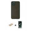MARSİLYAN™- iPhone 11 Pro Max Kılıf Ahenk Çizgi Serisi - Şeffaf 360 Full Body Arka Koruyucu + Turuncu Renkli Kamera Lens Koruma Cam
