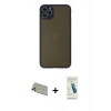 MARSİLYAN™- iPhone 11 Pro Max Kılıf Ahenk Çizgi Serisi - Şeffaf Pasifik Cam Ekran Koruyucu + Gold Rainbow Kamera Lens Koruma Cam