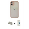 MARSİLYAN™- iPhone 11 Pro Max Kılıf Ahenk Çizgi Serisi - Şeffaf Pasifik Cam Ekran Koruyucu + Gold Rainbow Kamera Lens Koruma Cam