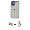 MARSİLYAN™- iPhone 11 Pro Max Kılıf Ahenk Çizgi Serisi - Şeffaf Pasifik Cam Ekran Koruyucu + Gold Rainbow Kamera Lens Koruma Cam