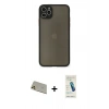 MARSİLYAN™- iPhone 11 Pro Max Kılıf Ahenk Çizgi Serisi - Şeffaf Pasifik Cam Ekran Koruyucu + Gold Rainbow Kamera Lens Koruma Cam