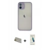 MARSİLYAN™- iPhone 11 Pro Max Kılıf Ahenk Çizgi Serisi - Şeffaf Pasifik Cam Ekran Koruyucu + Gold Rainbow Kamera Lens Koruma Cam