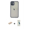 MARSİLYAN™- iPhone 11 Pro Max Kılıf Ahenk Çizgi Serisi - Şeffaf Pasifik Cam Ekran Koruyucu + Renkli Kamera Lens Koruma Cam - MI