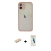 MARSİLYAN™- iPhone 11 Pro Max Kılıf Ahenk Çizgi Serisi - Şeffaf Pasifik Cam Ekran Koruyucu + Renkli Kamera Lens Koruma Cam - MI