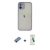 MARSİLYAN™- iPhone 11 Pro Max Kılıf Ahenk Çizgi Serisi - Şeffaf Pasifik Cam Ekran Koruyucu + Metal Kamera Lens Koruma Cam - SH