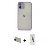 MARSİLYAN™- iPhone 11 Pro Max Kılıf Ahenk Çizgi Serisi - Şeffaf Pasifik Cam Ekran Koruyucu + Rainbow Kamera Lens Koruma Cam - YL