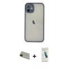MARSİLYAN™- iPhone 11 Pro Max Kılıf Ahenk Çizgi Serisi - Şeffaf Pasifik Cam Ekran Koruyucu + Rainbow Kamera Lens Koruma Cam - YL