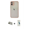 MARSİLYAN™- iPhone 11 Pro Max Kılıf Ahenk Çizgi Serisi - Şeffaf Pasifik Cam Ekran Koruyucu + Rainbow Kamera Lens Koruma Cam - YL
