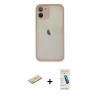 MARSİLYAN™- iPhone 11 Pro Max Kılıf Ahenk Çizgi Serisi - Şeffaf Pasifik Cam Ekran Koruyucu + Renkli Kamera Lens Koruma Cam - YL