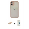 MARSİLYAN™- iPhone 11 Pro Max Kılıf Ahenk Çizgi Serisi - Şeffaf Pasifik Cam Ekran Koruyucu + Renkli Kamera Lens Koruma Cam - TU