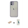 MARSİLYAN™- iPhone 11 Pro Max Kılıf Ahenk Çizgi Serisi - Şeffaf Pasifik Cam Ekran Koruyucu + Renkli Kamera Lens Koruma Cam - TU