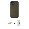 MARSİLYAN™- iPhone 11 Pro Max Kılıf Ahenk Çizgi Serisi - Şeffaf Pasifik Cam Ekran Koruyucu + Renkli Kamera Lens Koruma Cam - TU