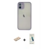 MARSİLYAN™- iPhone 11 Pro Max Kılıf Ahenk Çizgi Serisi - Şeffaf Pasifik Cam Ekran Koruyucu + Renkli Kamera Lens Koruma Cam - YL