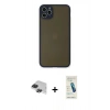 MARSİLYAN™- iPhone 11 Pro Max Kılıf Ahenk Çizgi Serisi - Şeffaf Pasifik Cam Ekran Koruyucu + Siyah Pers Alüminyum Kamera Lens