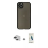 MARSİLYAN™- iPhone 11 Pro Max Kılıf Ahenk Çizgi Serisi - Şeffaf Pasifik Cam Ekran Koruyucu + Siyah Pers Alüminyum Kamera Lens