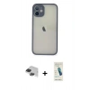 MARSİLYAN™- iPhone 11 Pro Max Kılıf Ahenk Çizgi Serisi - Şeffaf Pasifik Cam Ekran Koruyucu + Siyah Pers Alüminyum Kamera Lens