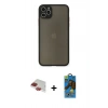 MARSİLYAN™- iPhone 11 Pro Max Kılıf Ahenk Çizgi Serisi - Siyah 18D Cam Ekran Koruyucu + Kırmızı Pers Alüminyum Kamera Lens