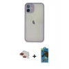 MARSİLYAN™- iPhone 11 Pro Max Kılıf Ahenk Çizgi Serisi - Siyah 18D Cam Ekran Koruyucu + Kırmızı Pers Alüminyum Kamera Lens