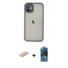MARSİLYAN™- iPhone 11 Pro Max Kılıf Ahenk Çizgi Serisi - Siyah 18D Cam Ekran Koruyucu + Mavi Renkli Kamera Lens Koruma Cam
