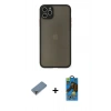 MARSİLYAN™- iPhone 11 Pro Max Kılıf Ahenk Çizgi Serisi - Siyah 18D Cam Ekran Koruyucu + Metal Kamera Lens Koruma Cam - MR