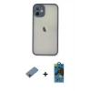 MARSİLYAN™- iPhone 11 Pro Max Kılıf Ahenk Çizgi Serisi - Siyah 18D Cam Ekran Koruyucu + Pembe Shine Kamera Lens Koruma Cam