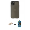 MARSİLYAN™- iPhone 11 Pro Max Kılıf Ahenk Çizgi Serisi - Siyah 18D Cam Ekran Koruyucu + Renkli Kamera Lens Koruma Cam - YL