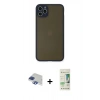 MARSİLYAN™- iPhone 11 Pro Max Kılıf Ahenk Çizgi Serisi - Siyah 20D Premium Cam Ekran Koruyucu + Pers Alüminyum Kamera Lens - LT