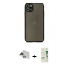 MARSİLYAN™- iPhone 11 Pro Max Kılıf Ahenk Çizgi Serisi - Siyah 20D Premium Cam Ekran Koruyucu + Pers Alüminyum Kamera Lens - YL