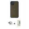 MARSİLYAN™- iPhone 11 Pro Max Kılıf Ahenk Çizgi Serisi - Siyah 20D Premium Cam Ekran Koruyucu + Pers Alüminyum Kamera Lens - YL
