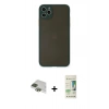 MARSİLYAN™- iPhone 11 Pro Max Kılıf Ahenk Çizgi Serisi - Siyah 20D Premium Cam Ekran Koruyucu + Pers Alüminyum Kamera Lens - YL