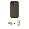 MARSİLYAN™- iPhone 11 Pro Max Kılıf Ahenk Çizgi Serisi - Siyah 20D Premium Cam Ekran Koruyucu + Rainbow Kamera Lens Koruma Cam - GD