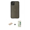 MARSİLYAN™- iPhone 11 Pro Max Kılıf Ahenk Çizgi Serisi - Siyah 20D Premium Cam Ekran Koruyucu + Renkli Kamera Lens Koruma Cam - MI