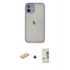 MARSİLYAN™- iPhone 11 Pro Max Kılıf Ahenk Çizgi Serisi - Siyah 20D Premium Cam Ekran Koruyucu + Renkli Kamera Lens Koruma Cam - MI