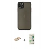 MARSİLYAN™- iPhone 11 Pro Max Kılıf Ahenk Çizgi Serisi - Siyah 20D Premium Cam Ekran Koruyucu + Renkli Kamera Lens Koruma Cam - YL