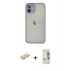 MARSİLYAN™- iPhone 11 Pro Max Kılıf Ahenk Çizgi Serisi - Siyah 20D Premium Cam Ekran Koruyucu + Renkli Kamera Lens Koruma Cam - YL
