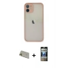 MARSİLYAN™- iPhone 11 Pro Max Kılıf Ahenk Çizgi Serisi - Siyah 34D Hayalet Izgaralı Cam + Rainbow Kamera Lens Koruma Cam - GD