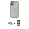 MARSİLYAN™- iPhone 11 Pro Max Kılıf Ahenk Çizgi Serisi - Siyah 34D Hayalet Izgaralı Cam + Rainbow Kamera Lens Koruma Cam - GD