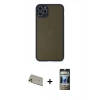 MARSİLYAN™- iPhone 11 Pro Max Kılıf Ahenk Çizgi Serisi - Siyah 34D Hayalet Izgaralı Cam + Rainbow Kamera Lens Koruma Cam - GD