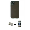 MARSİLYAN™- iPhone 11 Pro Max Kılıf Ahenk Çizgi Serisi - Siyah 34D Hayalet Izgaralı Cam + Rainbow Kamera Lens Koruma Cam - GD
