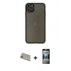 MARSİLYAN™- iPhone 11 Pro Max Kılıf Ahenk Çizgi Serisi - Siyah 34D Hayalet Izgaralı Cam + Rainbow Kamera Lens Koruma Cam - GD