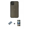 MARSİLYAN™- iPhone 11 Pro Max Kılıf Ahenk Çizgi Serisi - Siyah 34D Hayalet Izgaralı Cam + Metal Kamera Lens Koruma Cam - GS